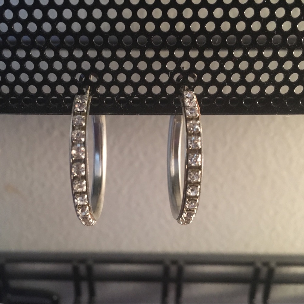 Silver Rhinestone Hoops - Picture 2 of 5
